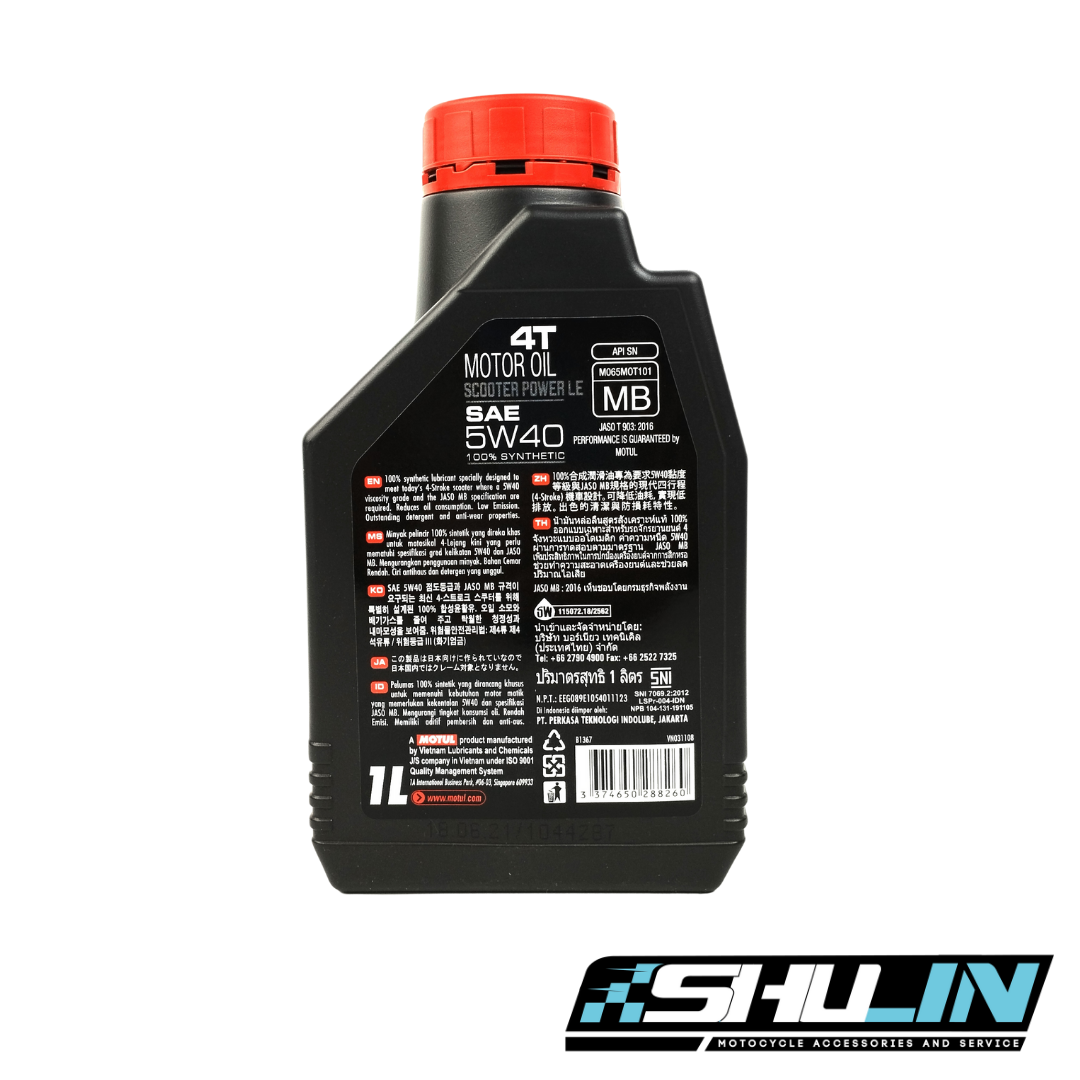 น้ำมัน MOTUL รุ่น SCOOTER POWER LE 100% SYNTHETIC 4T 5W-40 1L