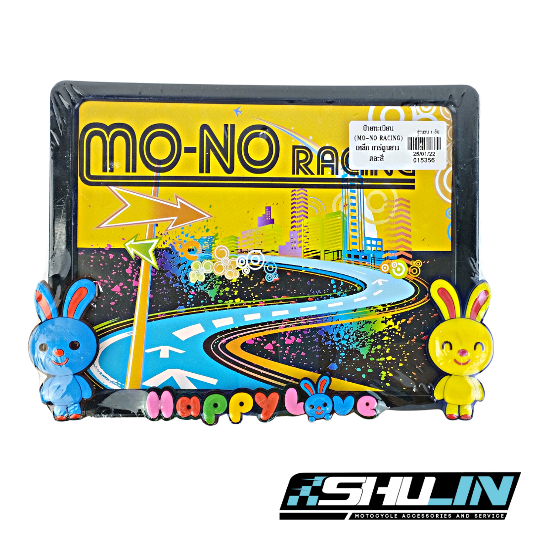 กรอบป้ายทะเบียน MONO RACING รุ่น MO-NO RACING กรอบเหล็ก การ์ตูนยาง - BLACK