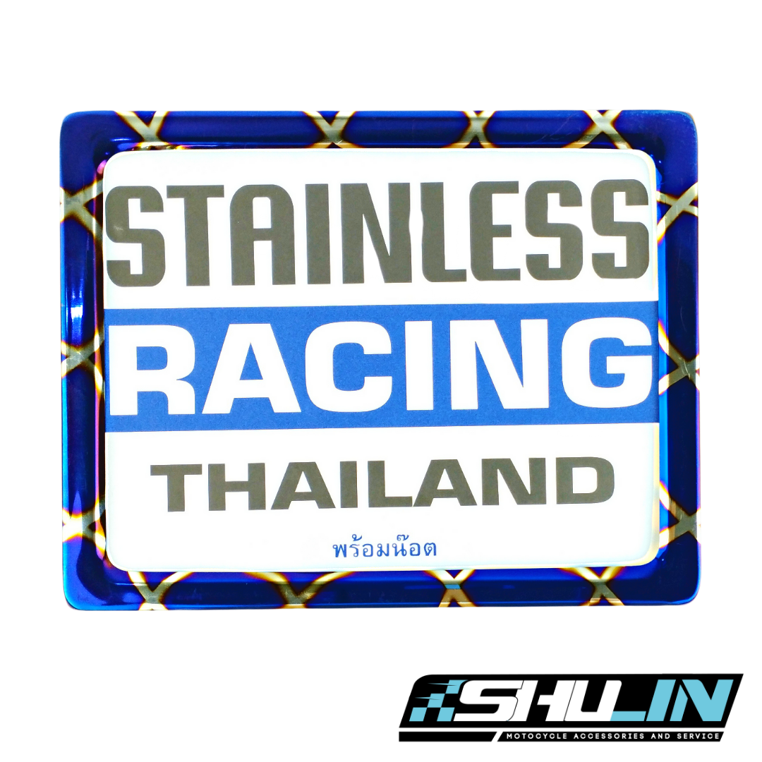 กรอบป้ายทะเบียน STAINLLES RACING THAILAND พร้อมน๊อต (สแตนเลส รุ้งลาย)