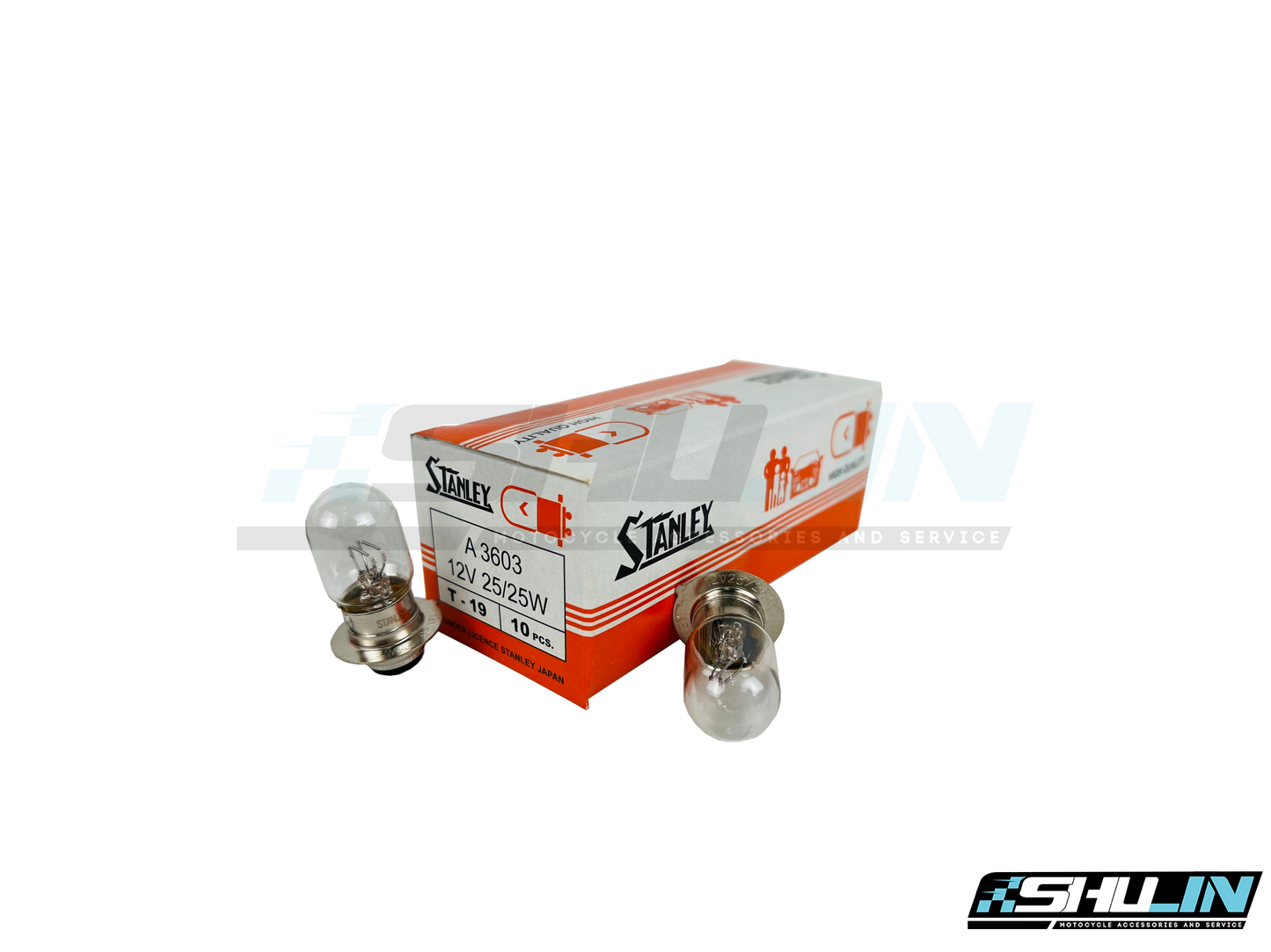 หลอดไฟหน้า STANLEY แป้นเล็ก A3603 12V 25/25W (1 กล่อง 10 หลอด)